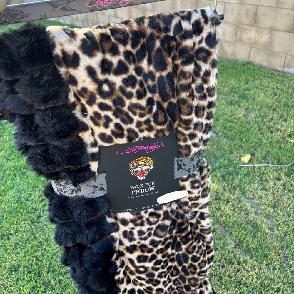 Ed Hardy Leopard Print Faux Fur Blanket